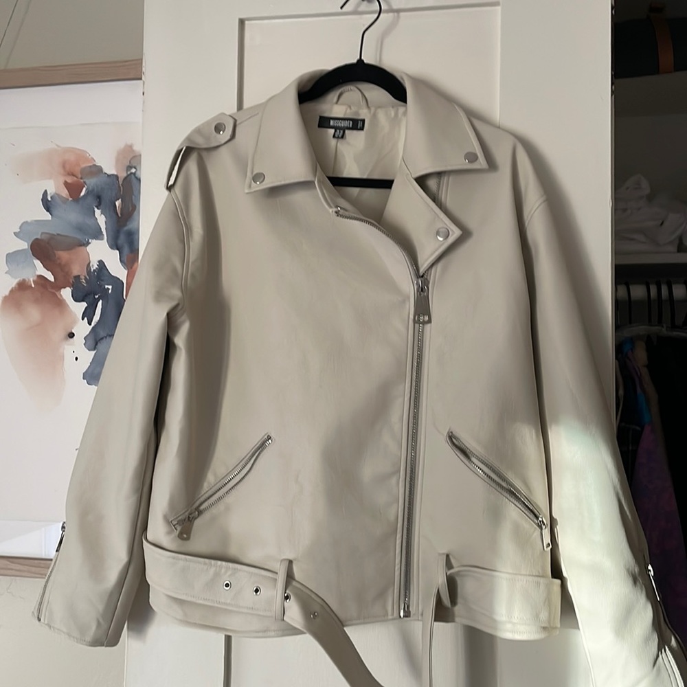 Oversized Faux Leather Cream Jacket - Missguided